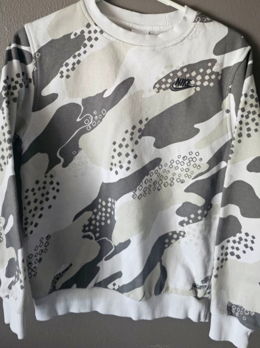 Nike Kids' White & Gray Camo Crewneck Sweatshirt